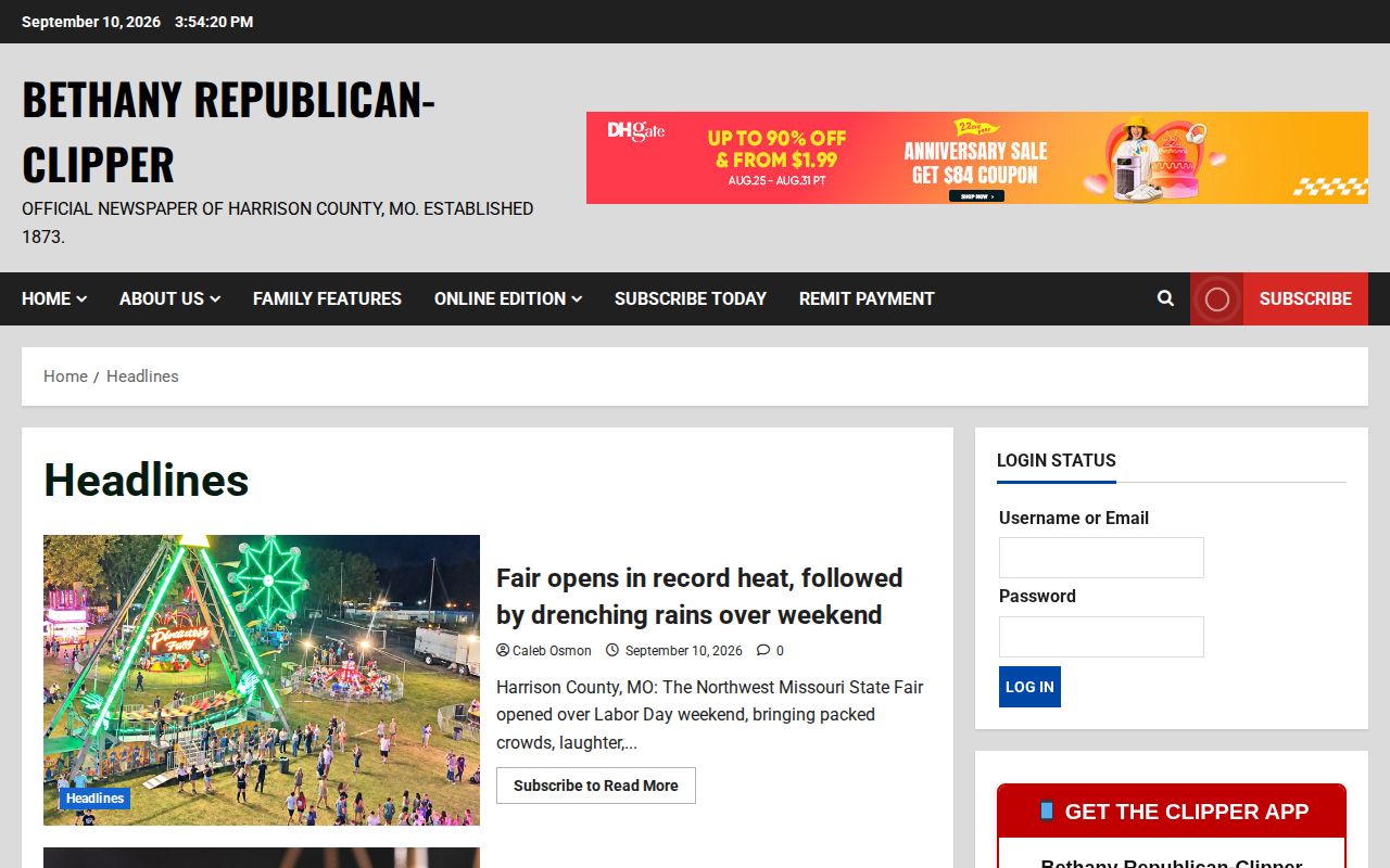 Bethany Republican-Clipper headlines page used for selective Harrison County arrest reporting
